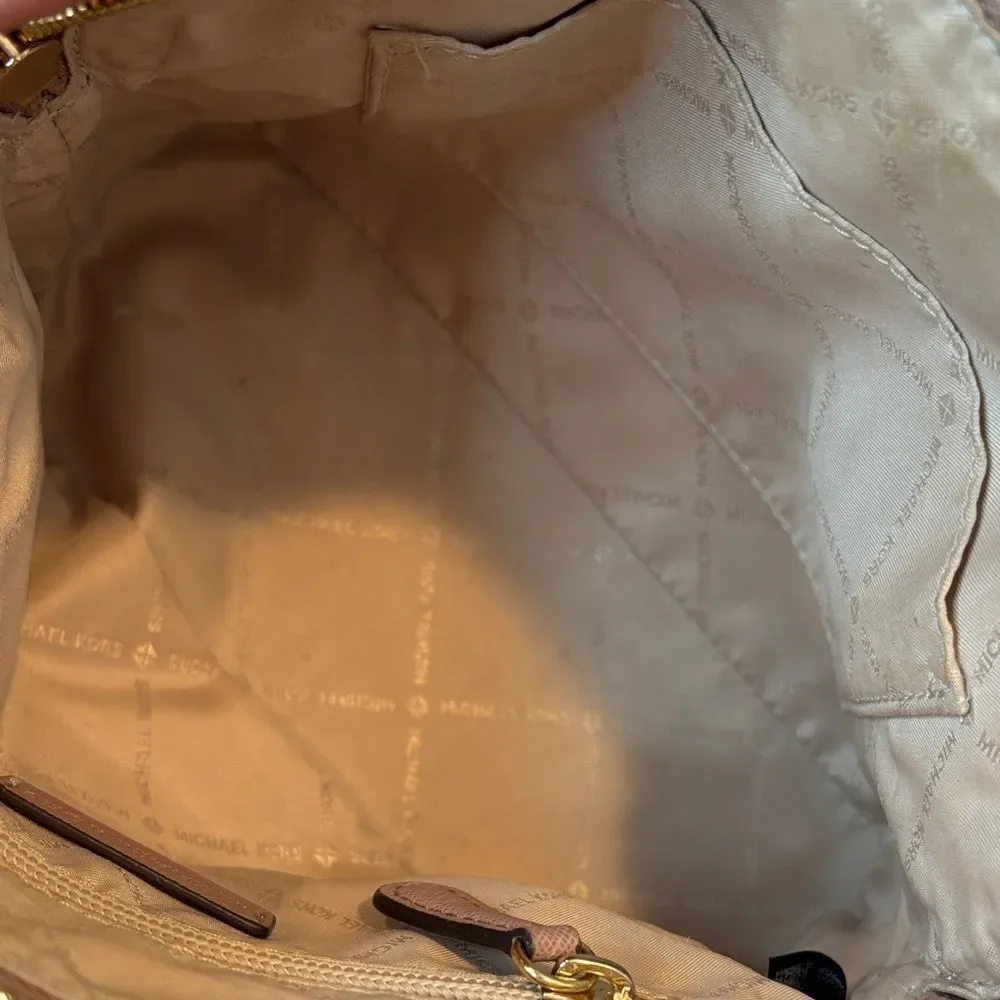Michael Kors Crossbody Bag Purse Handbag Saffiano Leather Domed Chain-link Pink